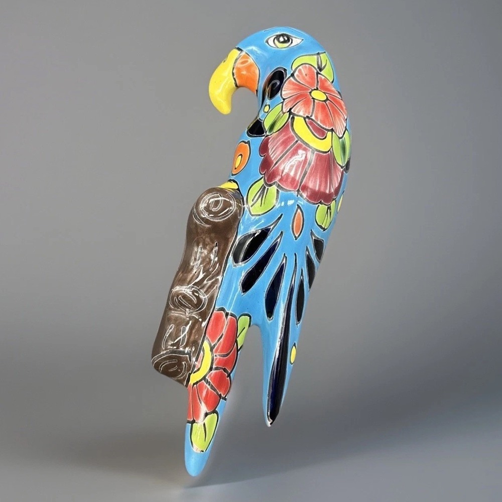 Castillo Hand Painted Pottery Mexico Colorful Tropical Parrot Wall Hang 9" Coast